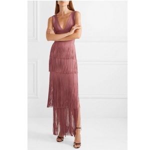 Herve Leger Deep V Fringe Gown Azalia Pink SM
